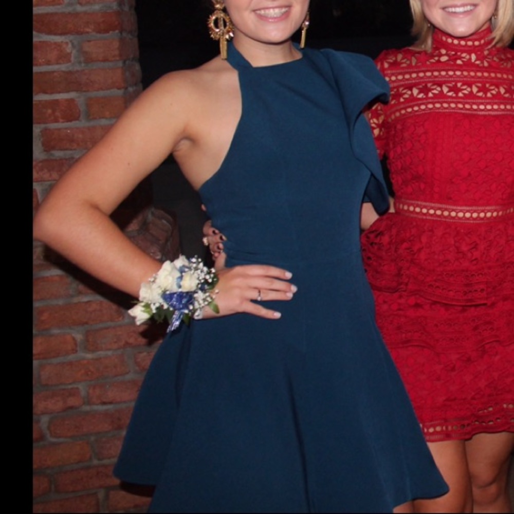 Blue asymmetrical cocktail dress